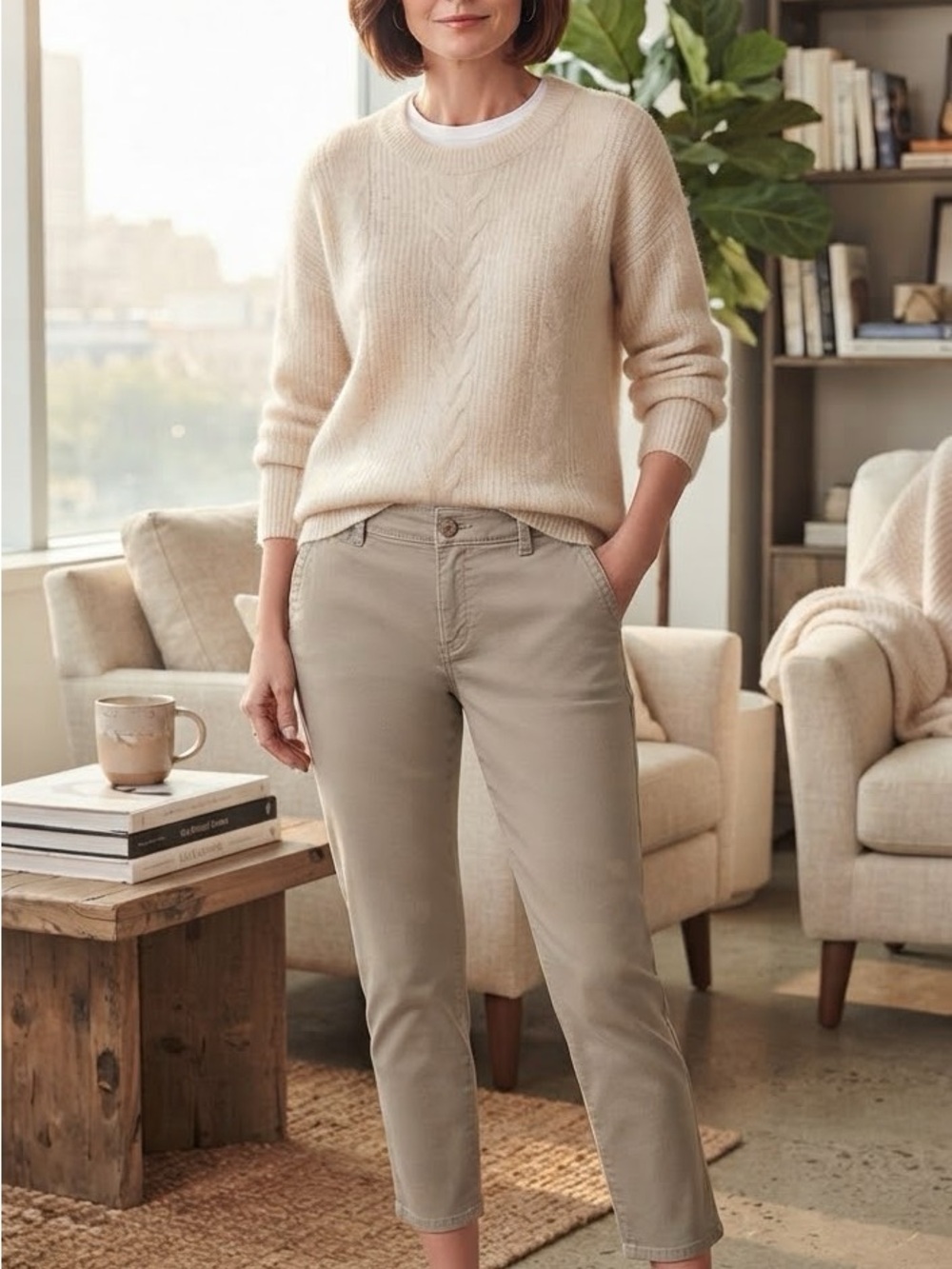 Liz Claiborne Cropped Chino Pants in Light Khaki 98% cotton